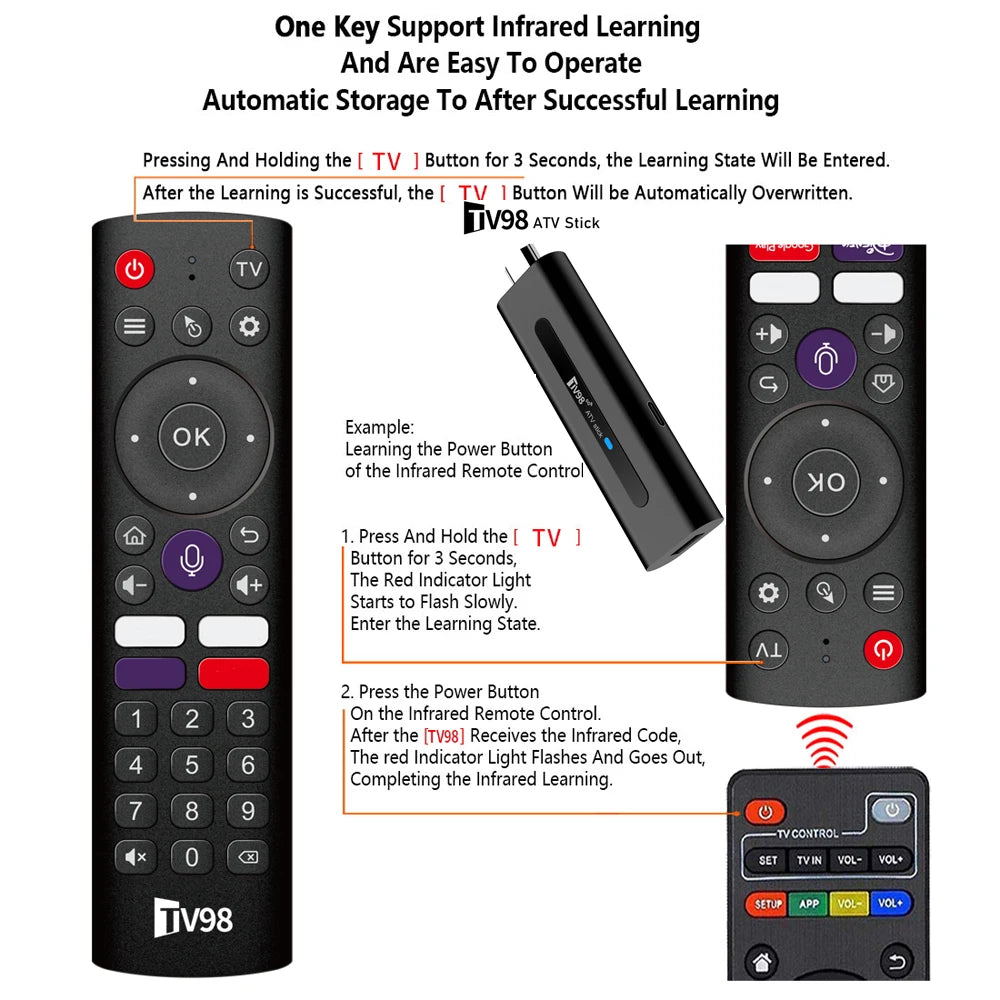 TV98 ATV Stick Smart Android 14 Quad Core Allwinner H313 Dual WiFi 5G 4G HD 8K 4K Media Player BT5.0 Voice remote streaming iptv