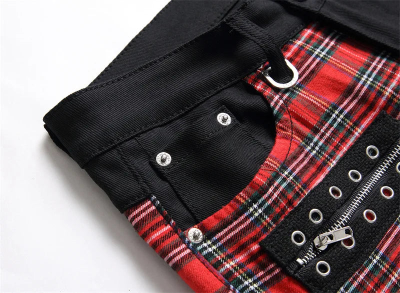 Jeans Men New Suspender Color Blocking Slim Fit Hip-hop Personality Funny Design for Men's Denim