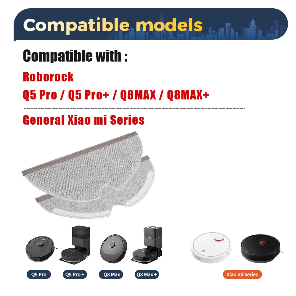 Mopping Cloths Replacement Parts for Xiaomi Roborock Q5 Pro/Q5 Pro+/Q8 Max/Q8 Max+ Vacuum Cleaner Accessorie Washable Mop
