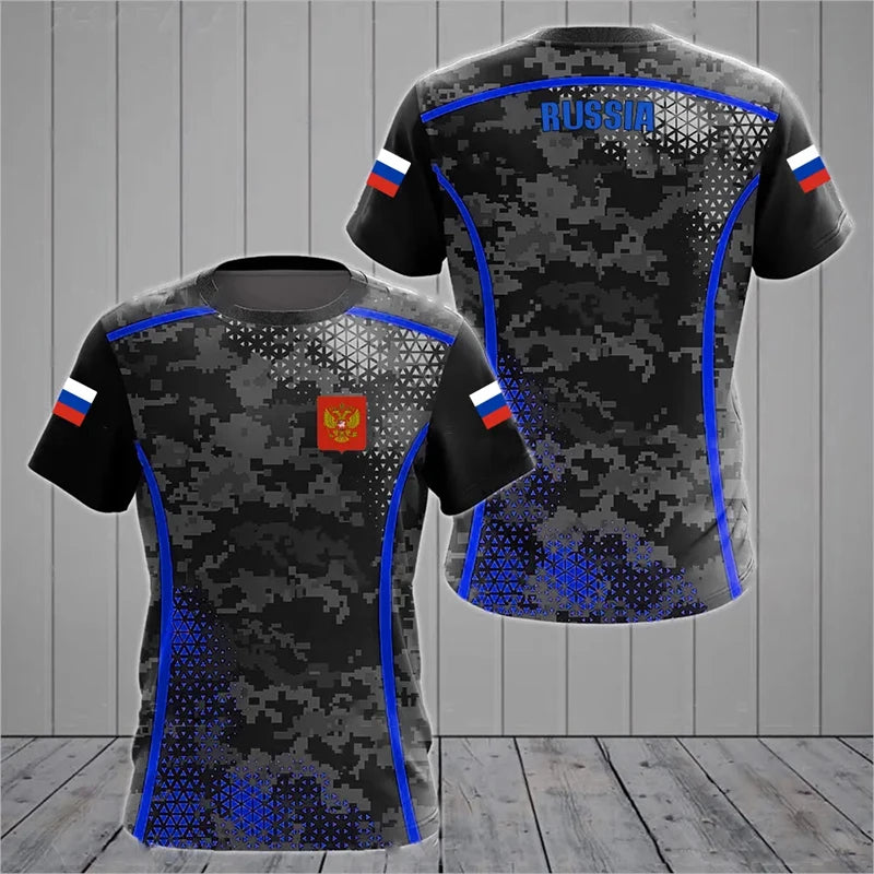 Russia Flag Men's T-shirts Crew Neck Russian Tops 3D Print Oversized Fashion Short Sleeve Men Clothing T Shirt Loose Streetwear