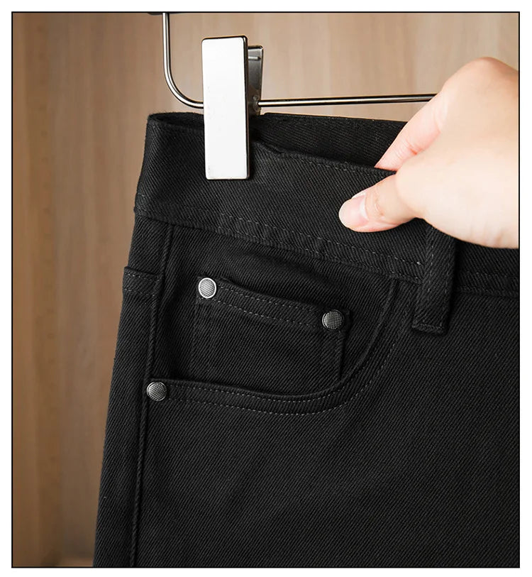 Pure black jeans men's 2025 new light luxury fashion spring and summer versatile elastic slim fit small straight leg pants
