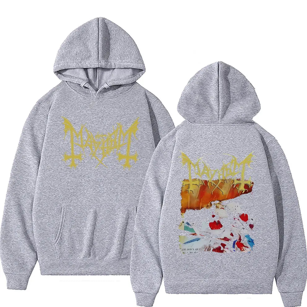 Fashion Vintage Mayhem The Dawn of The Black Hearts Hoodie Men Women Rock Oversized Sportswear Male Death Black Metal Hoodies