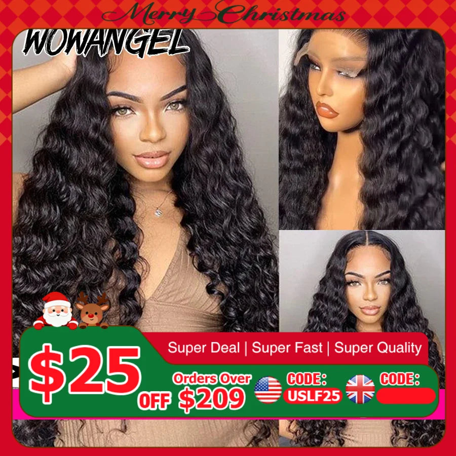 Wow Angel 34in Deep Wave Wigs 5x5 HD Lace Closure Wigs Melt Skins Glueless Human Hair Wigs Wear To Go Brazilian Hair For Women