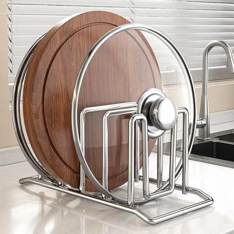 kitchen Storage Solution Rustproof Pot Lid Rack Stainless Steel Storage Rack Multifunctional Chopping Board Organizer For Home .