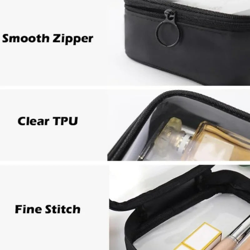 Waterproof Cosmetic Bag Transparent TPU Small Items Pack Makeup Toiletry Zipper Opening Storage Pouch Black Sturdy Wash Bags
