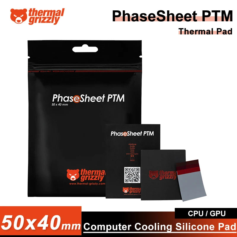 Thermal Grizzly PhaseSheet PTM Thermal Silicone Pad 50x40mm CPU Silicone Grease Sheet Change 0.2mm Thermal Grease Phase