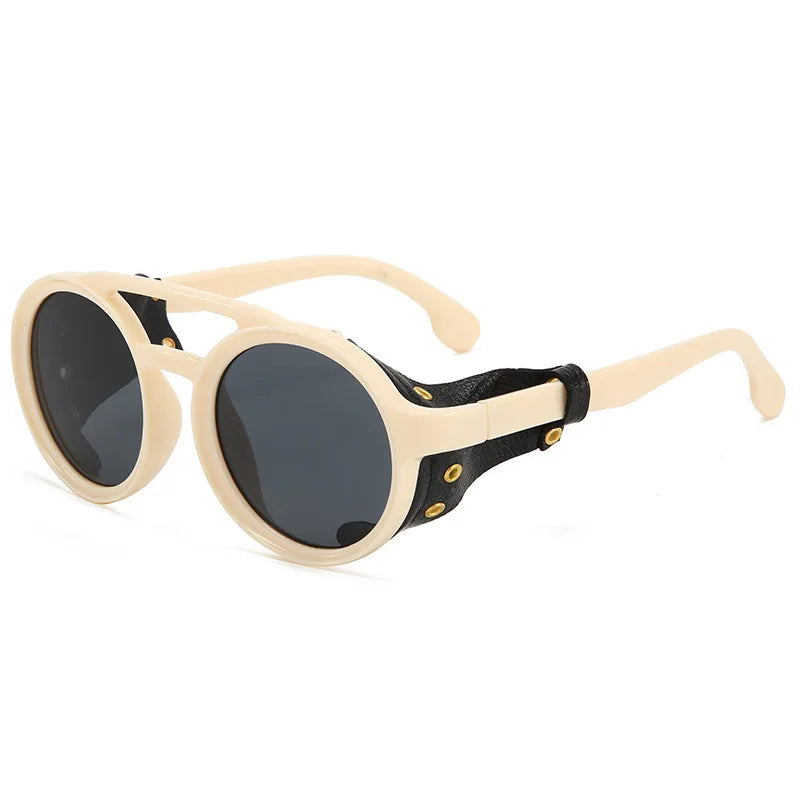 Retro Steampunk Sunglasses Men Women UV400 Round Punk Sun Glasses Vintage Goggles Leather Shades Outdoors Sports Eyewear