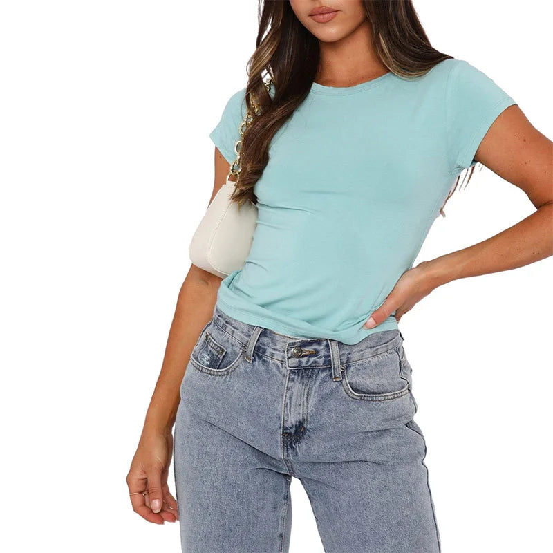 y2k Clothes crop tops Summer 2024 Vintage Harajuku T-shirts Solid Color Aesthetic Clothing Women Tube Tops