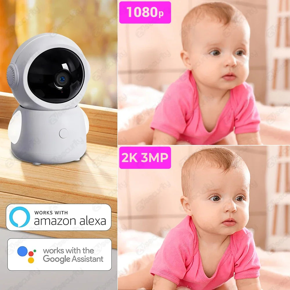 2K 3MP WiFi Baby Monitor with Two Camera Split-Screen Baby Phone via APP Control & 4.3" IPS Screen Auto Tracking PTZ Baby Camera