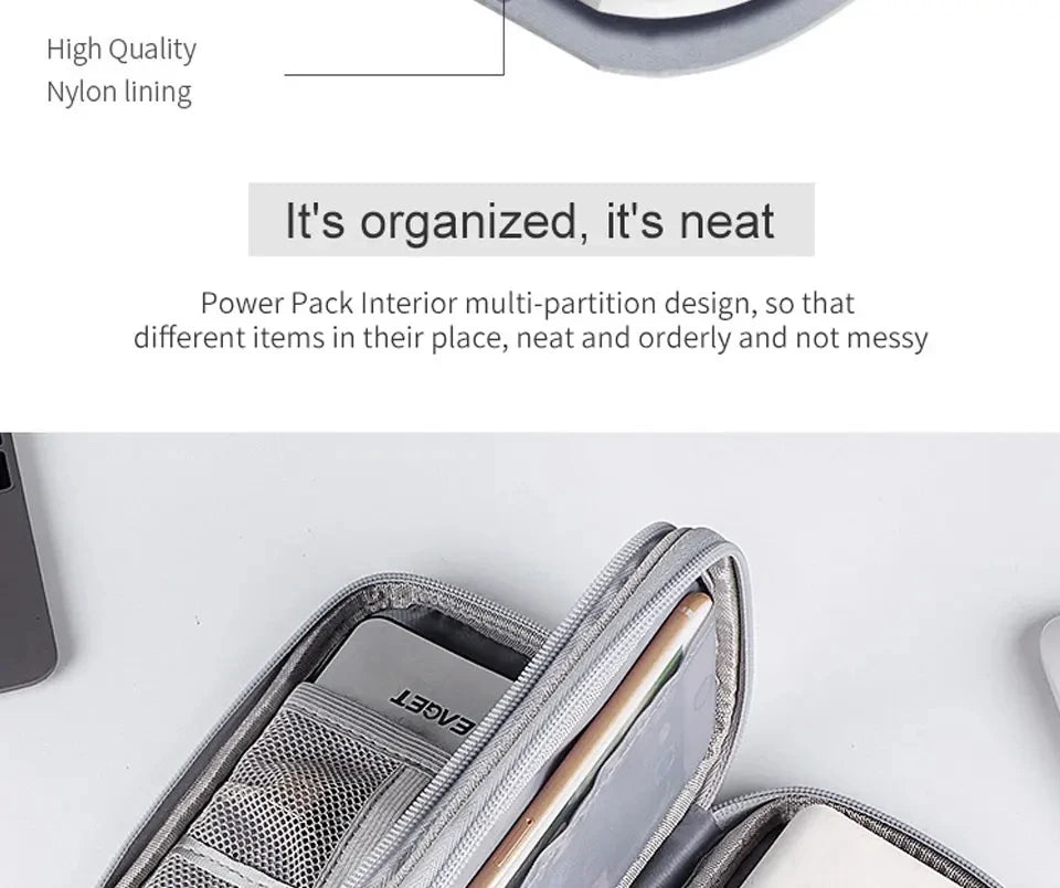 Travel Portable Digital Product Storage Bag Waterproof Double Layer Case for USB Data Cable Organizer Portable Tech Gadget Pouch
