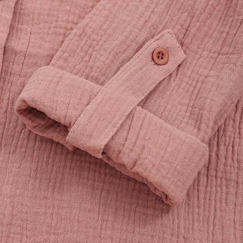 100% Cotton Gauze Muslin Sets For Women 2 Pieces Long Sleeve Shirts And Loose High Waist Mini Shorts Sets Ensemble Femme