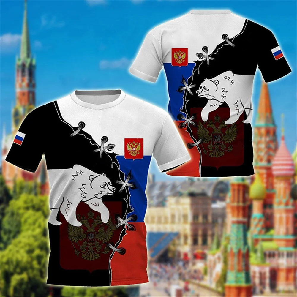Russia Men's T-shirts Casual Fashion Summer New Russian Flag Short Sleeved Tops Tees Men's Clothing Oversized T-shirt Streetwear