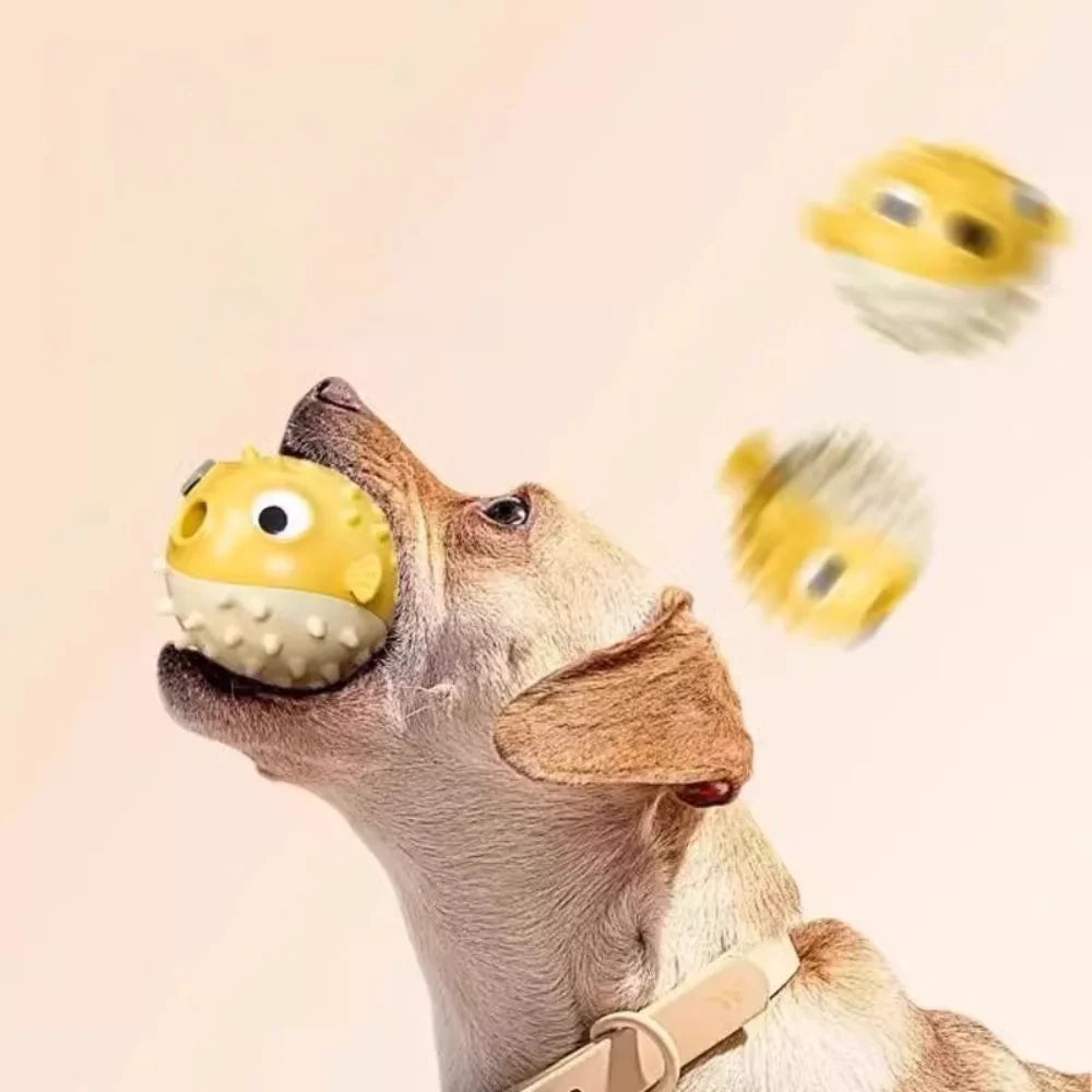 Bouncing Puffer Fish Dog Toy: Treat-Dispensing Chew-Resistant Ball for Dental Health - Fun for Corgi, Poodle, Golden Retriever