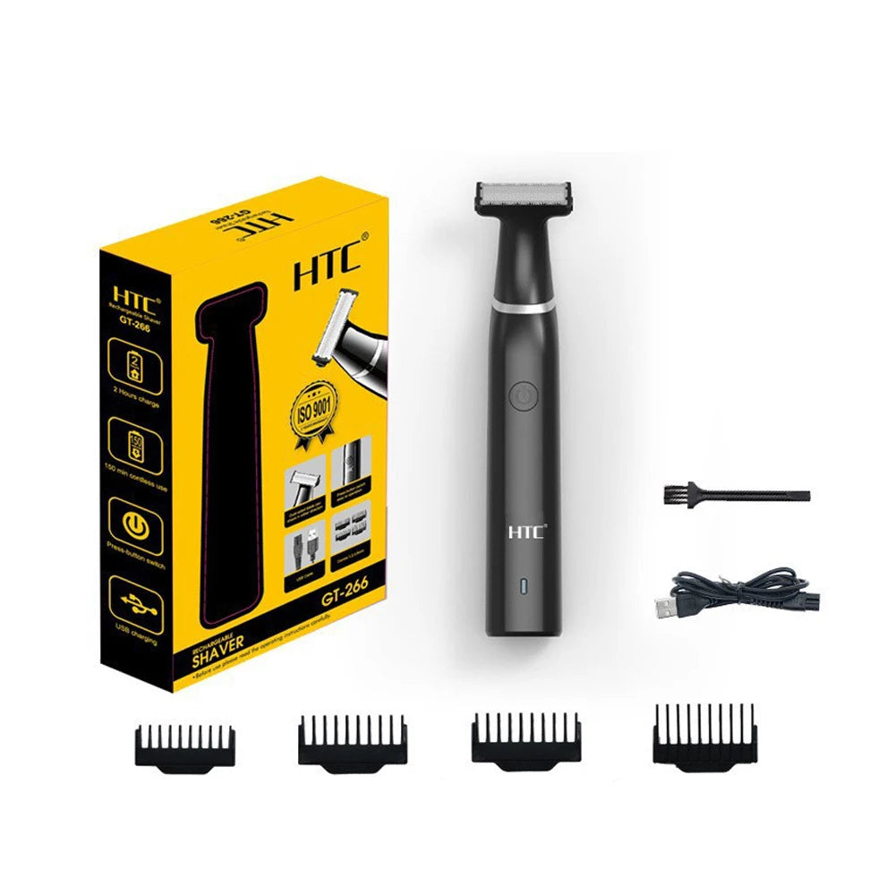 HTC Men's Electric One Blade Beard Trimmer Pubic Hair Body Hair Grooming Clipper for Men Bikini Epilator Rechargeable Shaver