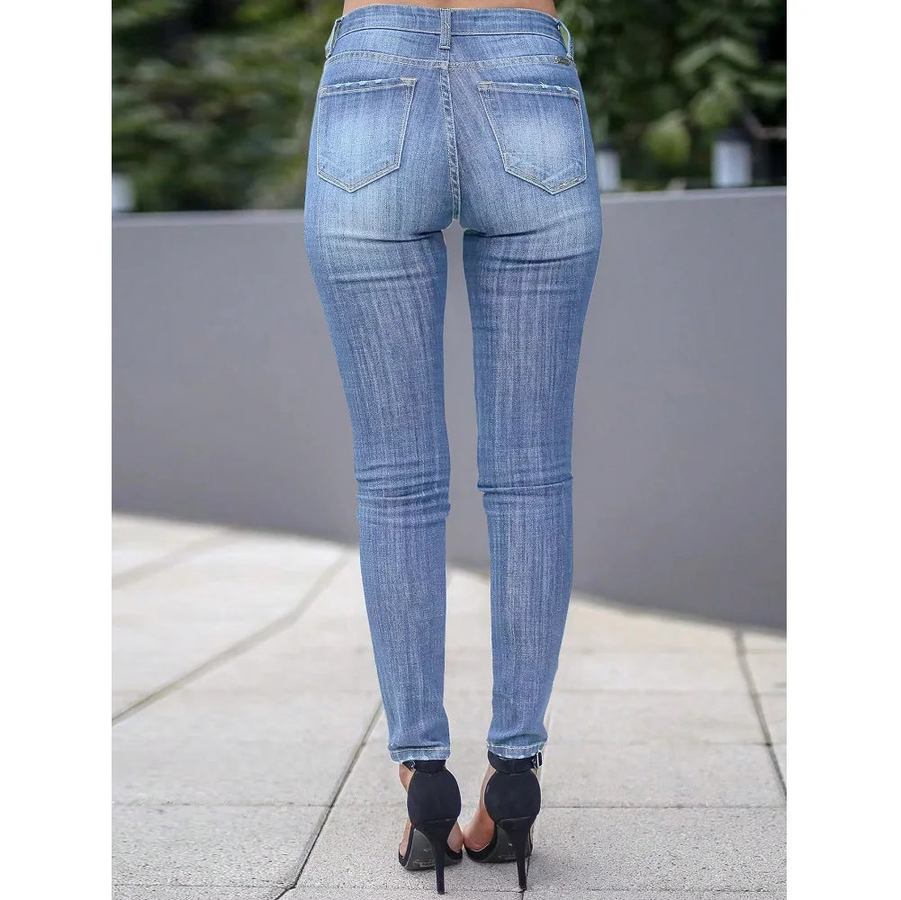 Women Newest Slim Stretch Jeans Solid Color Skinny Pencil Pants Ladies Full Length Denim Jeans