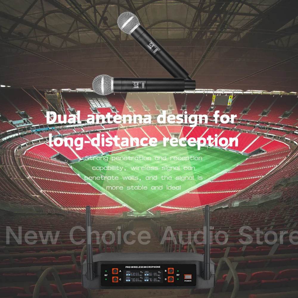 Wireless Microphone Handheld 4 Channel UHF Fixed Frequency Dynamic Microphone For Karaoke Wedding Party Band Church Performance