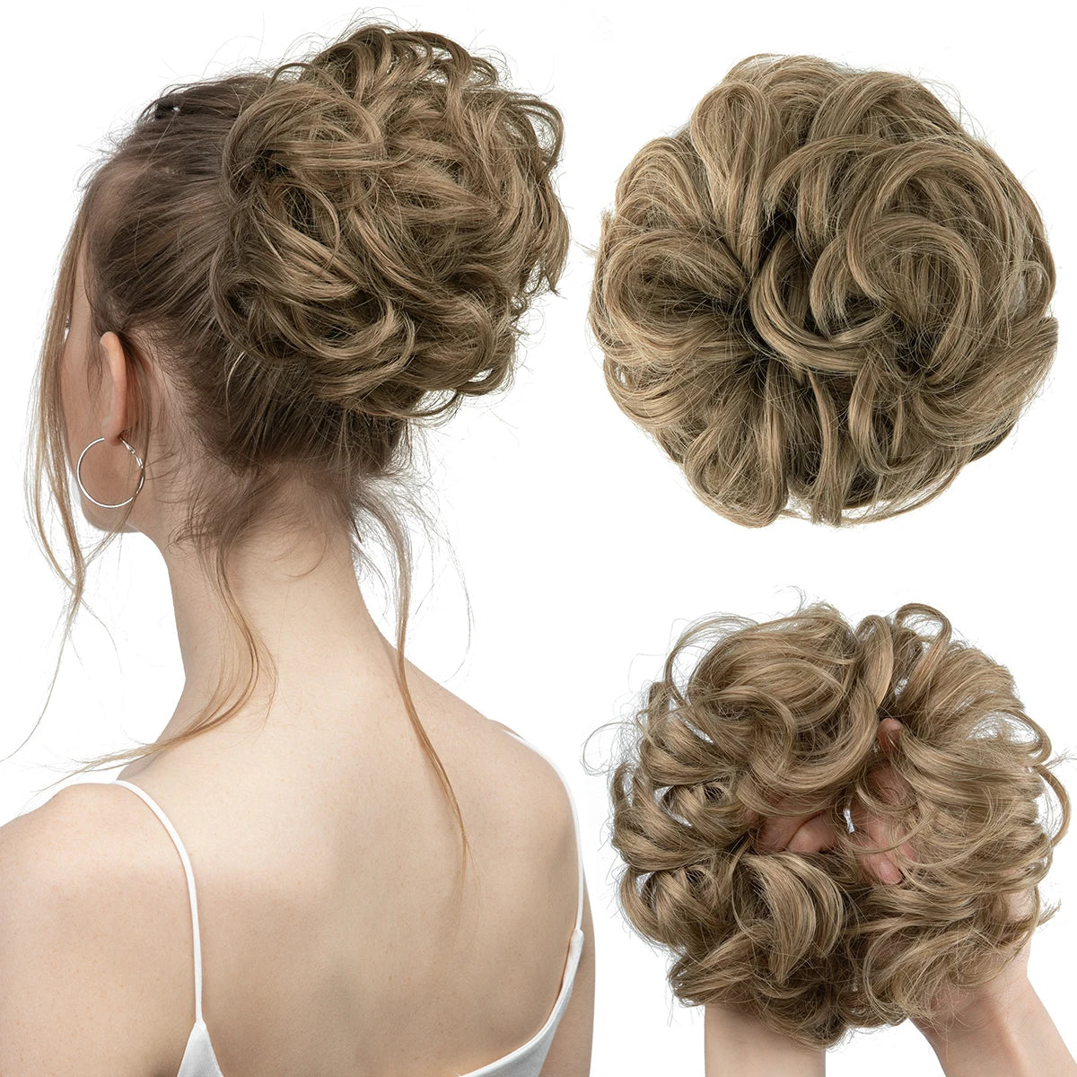 Synthetic Messy Updo Chignon Premium Big Curly Elastic Hair Scrunchies Hairpieces Donut Updo Blonde Brown Hair Pieces For Women