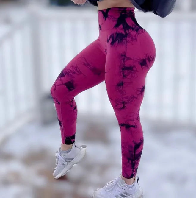 Women Gym Tie Dye Scrunch Shorts Fitness Seamless Nylon High Waist Sports Leggings Stretch Yoga Pants Workout Running Tights