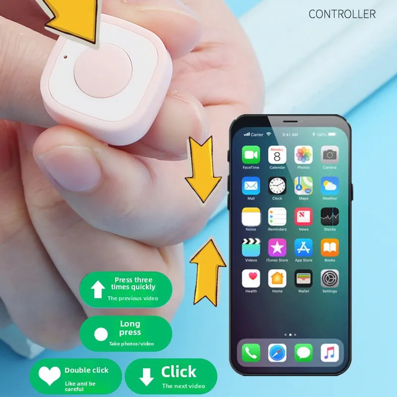 Mini Fingertip Phone Bluetooth Remote Control for Tiktok Short Video Flip Page Liking Device Ring Selfie Device Take Photo Video