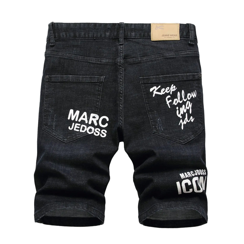 Men Summer White Ripped Denim Shorts Male Holes Short Jeans New Fashion Streetwear Stretch Jeans Shorts Pants Srtaight Fit Jeans