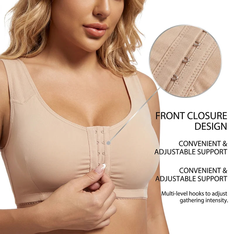 Sports Bra for Women Minimizer Support Front Closure Posture Corrector Shaper Push Up Yoga Fitness Running Padded Bralette