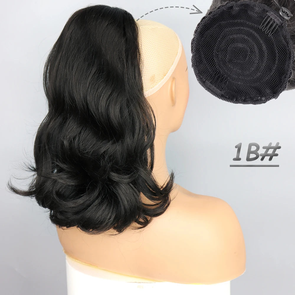 NICESY Synthetic Tail Warping 18" Kinky Drawstring Curly Ponytail Hairpiece With 2 Clips Hair Extension Black For Women