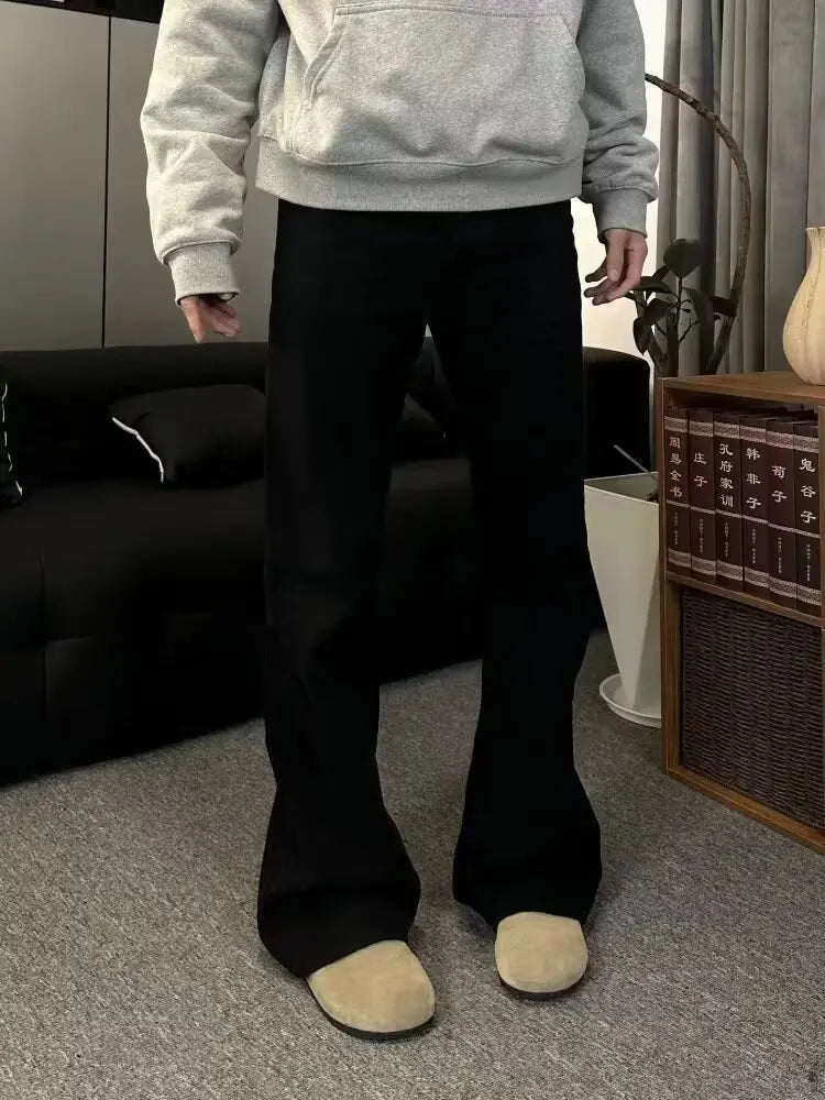 Korean Style Streetwear Slim-Fit Cleanfit Flared Jeans for Men Simple Trendy Vibe Casual Long Pants