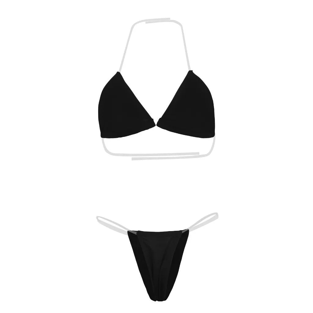 Cheap Ladies Bikini Set New Fashion Women'S Swimsuit Sexy Simple Transparent Strap Biquini Set Casual Thin Slim Beachwear