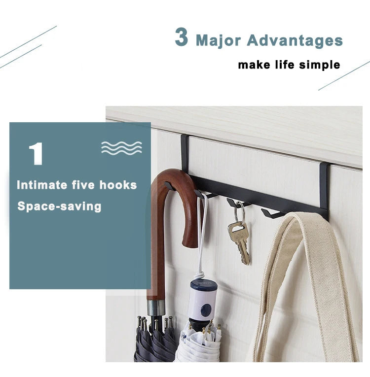 Over The Door 5 Hooks Home Bathroom Organizer Rack Clothes Coat Hat Towel Hanger Housekeeping Organizers Storage Hooks Holder