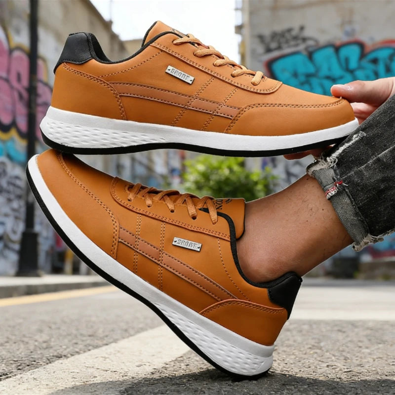 Trendy Men's Sneakers Fashion Non-slip All Black Leather Casual Shoe New Breathable Lightweight Daily Walking Trainers Men Shoes