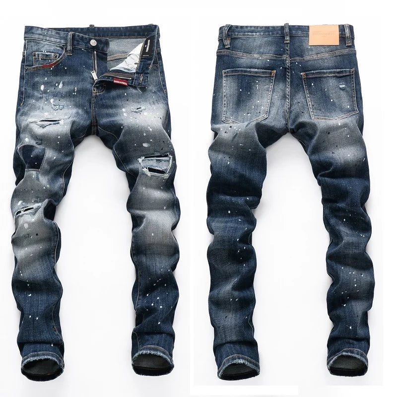 European  Fashion Brand Men Italy Jeans Pants Design Cool Top Jeans Men Slim Jeans Denim Trousers Blue Hole Pants Jeans for Men