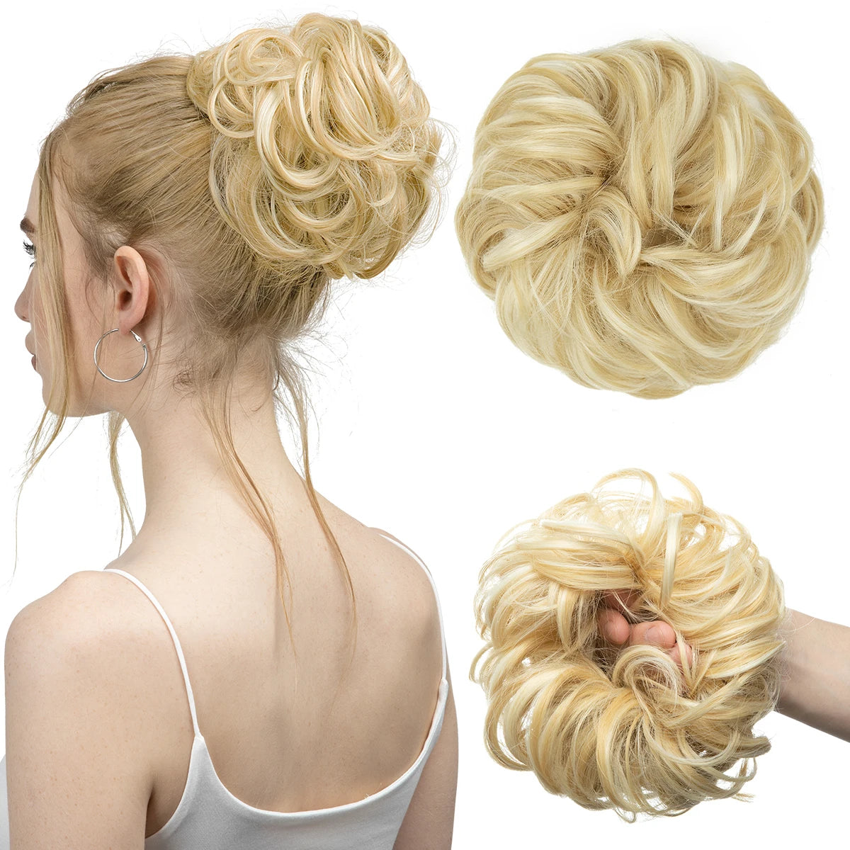 Synthetic Messy Updo Chignon Premium Big Curly Elastic Hair Scrunchies Hairpieces Donut Updo Blonde Brown Hair Pieces For Women
