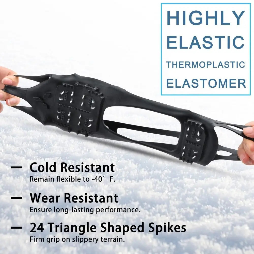 24 Studs Ice Snow Traction Cleats Non-slip Wear-resistant Crampons Stretch Rubber Winter Walking Boots Cleats Winter Walking