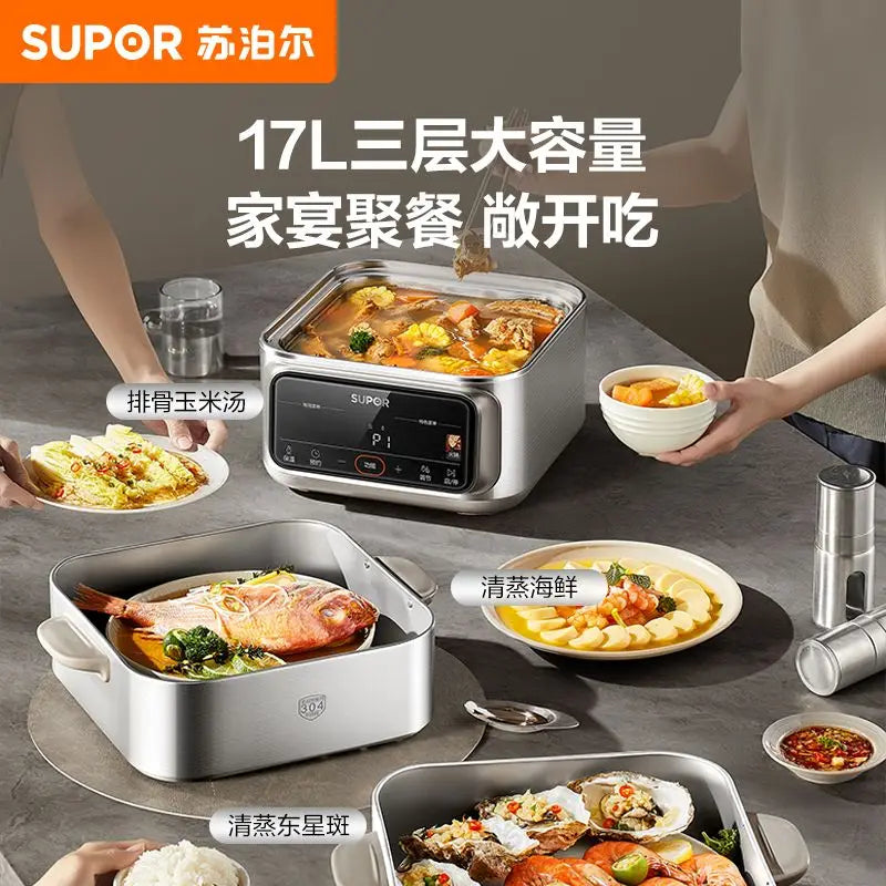 Electric steamer multi-functional large-capacity household three-layer all-steel multi-functional pot cooking new model
