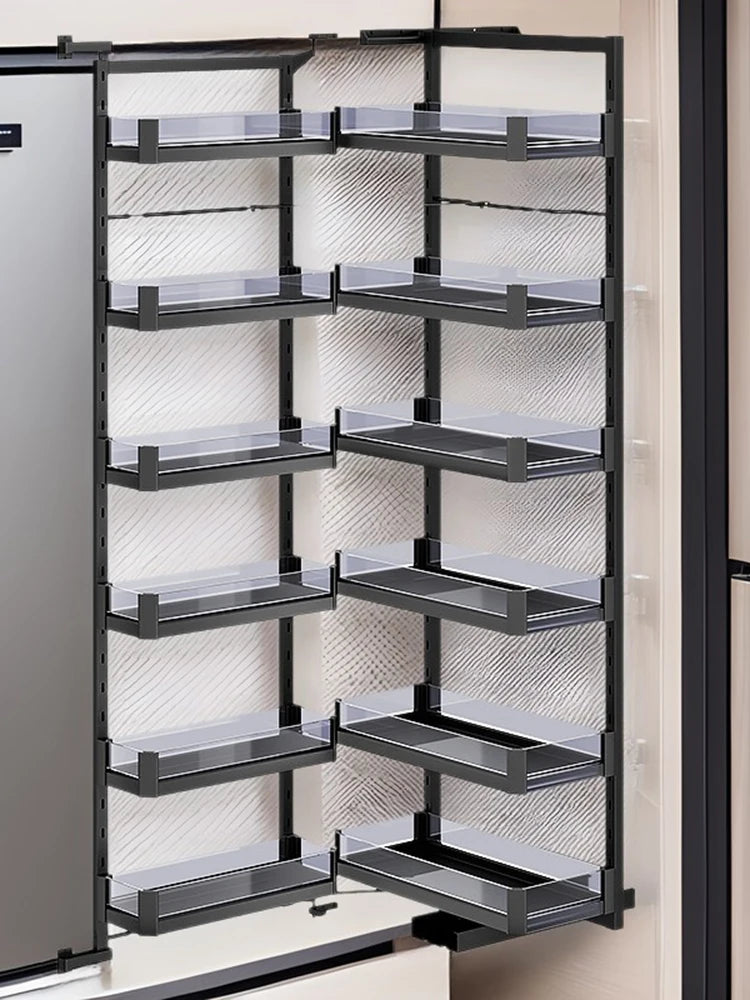 6 Layers Kitchen High Cabinet Storage Rack Snack Cabinet Kitchen Hidden Storage Cabinet Pull Out Basket Organization Furniture