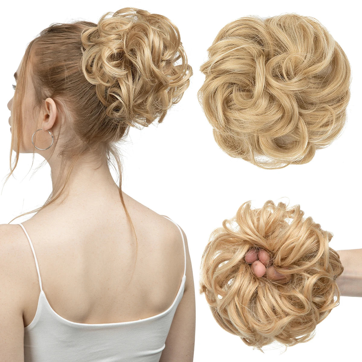 Synthetic Messy Updo Chignon Premium Big Curly Elastic Hair Scrunchies Hairpieces Donut Updo Blonde Brown Hair Pieces For Women