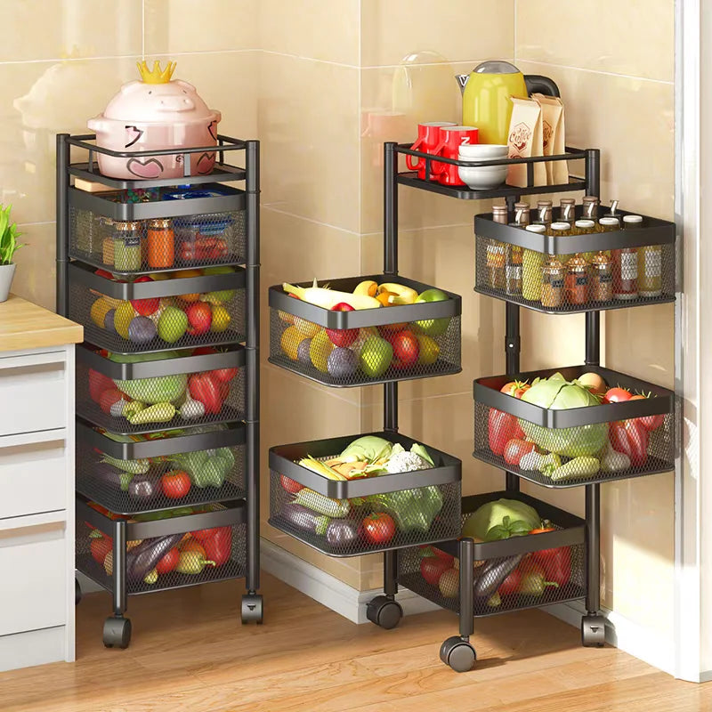 Home Use Rotating Multi-Layer Mobile Storage Ra Frie  Vegetable Fruit Storage elf Kitchen Organization No Installation