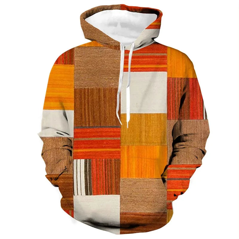 Vintage Hoodies For Men 3d Plaid Print Colorful Hoodie Sweatshirts Long Sleeve Pullovers Street Mens Clothes Casual Unisex Tops