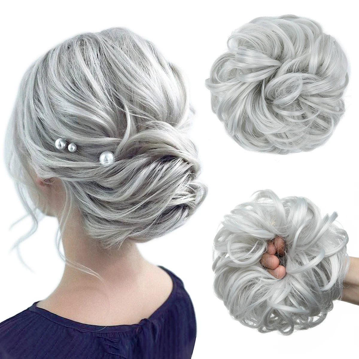 Synthetic Messy Updo Chignon Premium Big Curly Elastic Hair Scrunchies Hairpieces Donut Updo Blonde Brown Hair Pieces For Women
