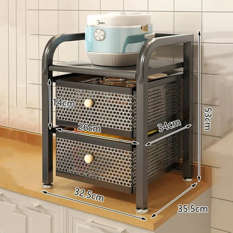 Kitchen Shelf With Drawer Multifunctional Storage Rack Fruits Vegetables Storage Cart Organizer With Wheels Bar Carts Cabinets