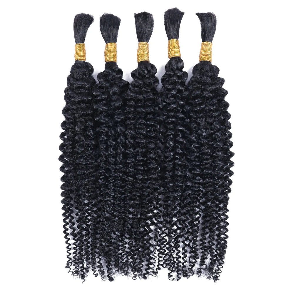 Afro Kinky Curly Human Hair Bulk For Braiding Peruvian No Weft Kinky Curly Human Bulk Hair Bundles For Women Hair Extensions