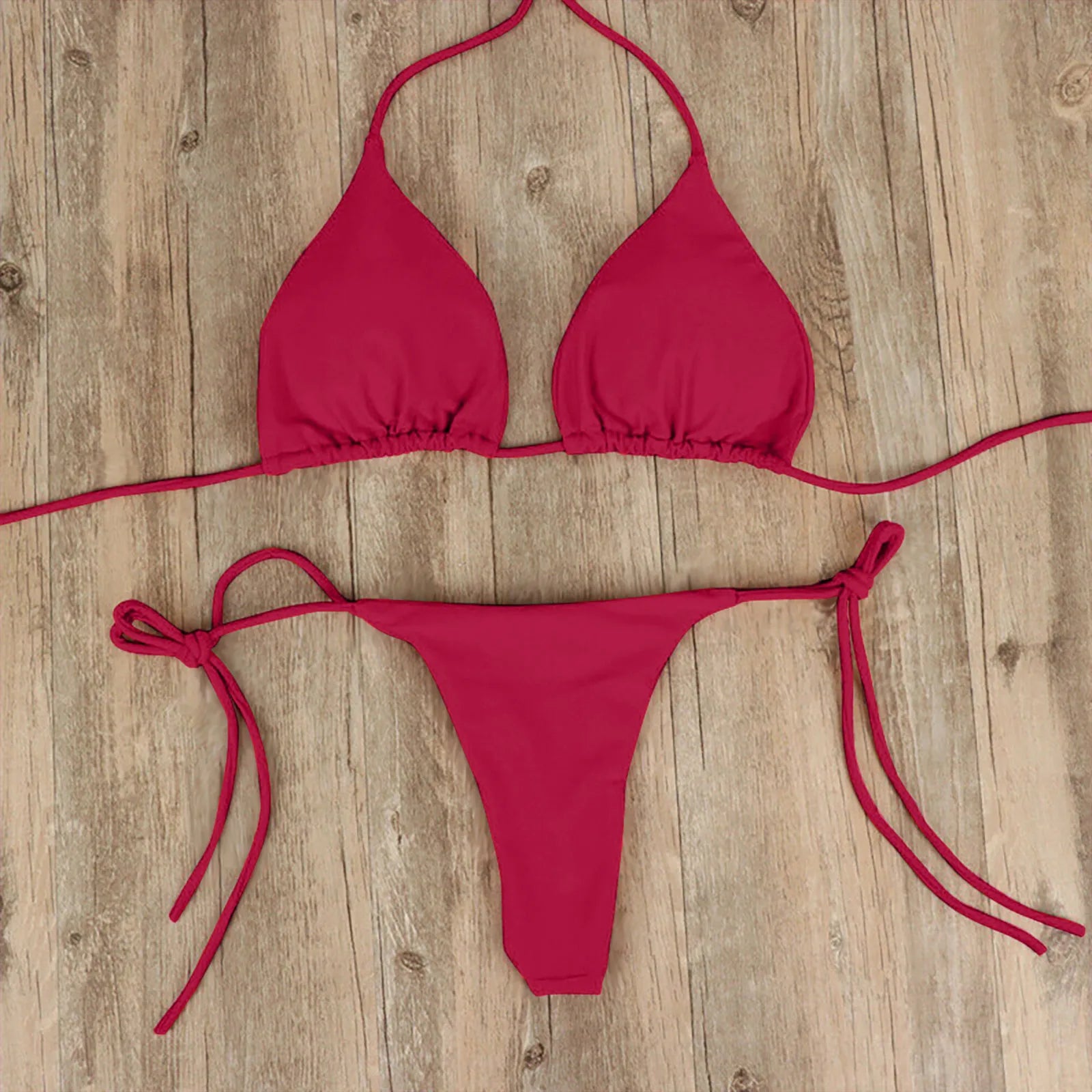Sexy Women Bikini Lingerie Set Side Tie Swimsuit T--back Low Rise Thong Bandage Style Brazilian Swimwear Soft Solid Underwear