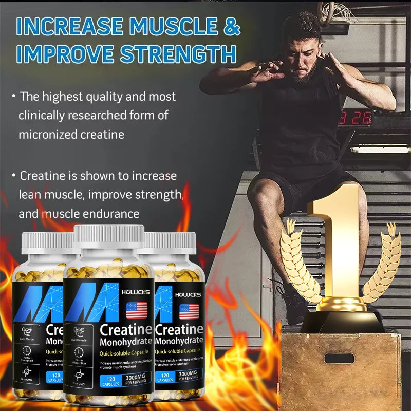 Buy 2 Get 2 Free! Creatine Monohydrate 3000mg Capsules, Support Lean Muscle & Performance, Fat Loss & Overall Fitness, Vegan