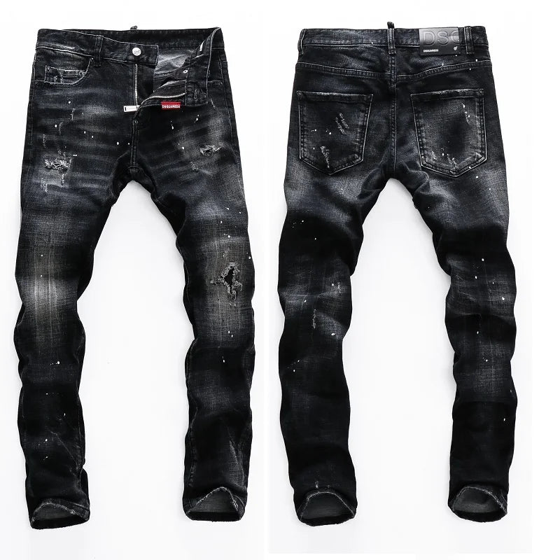 European  Fashion Brand Men Italy Jeans Pants Design Cool Top Jeans Men Slim Jeans Denim Trousers Blue Hole Pants Jeans for Men