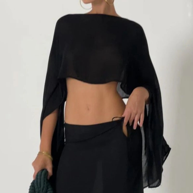 Women Mesh Sheer Poncho Crop Tops Y2k Lightweight Pullover Cape Cover Ups Chiffon Dressy Wrap Bolero Shrug Sun Protection