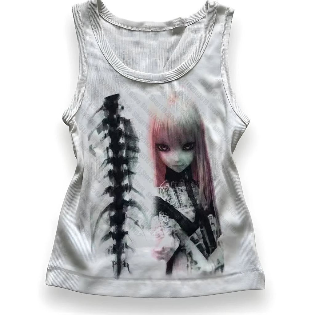 Women's Cropped Grunge Clothes Y2k Vintage Top Aesthetic Clothing Crop Tops Y2k Shoujo Girl Aesthetic Emo Tanks & Camis Harajuku
