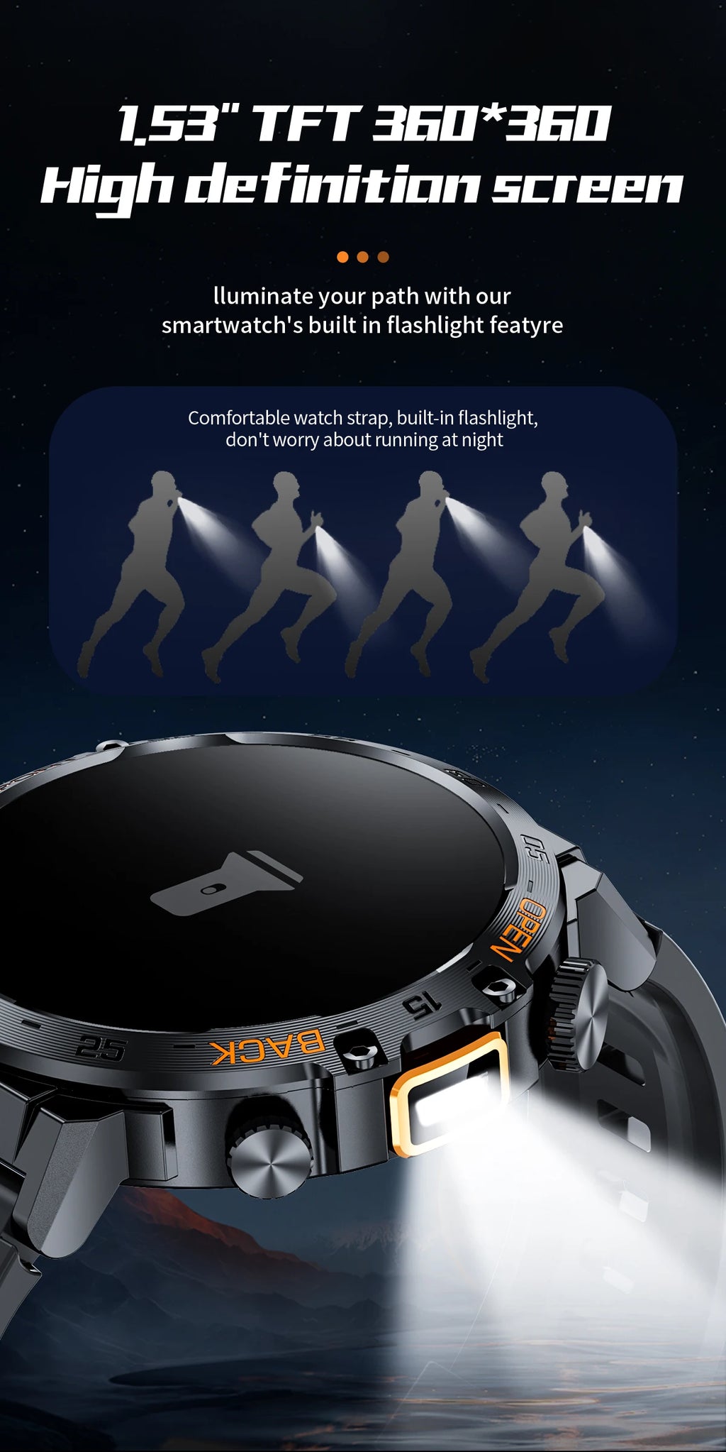 2025 Smart Watch Men 360*360 AMOLED HD Screen Waterproof Sports Fitness Watches Flashlight New Men Smartwatch For Andrio IOS