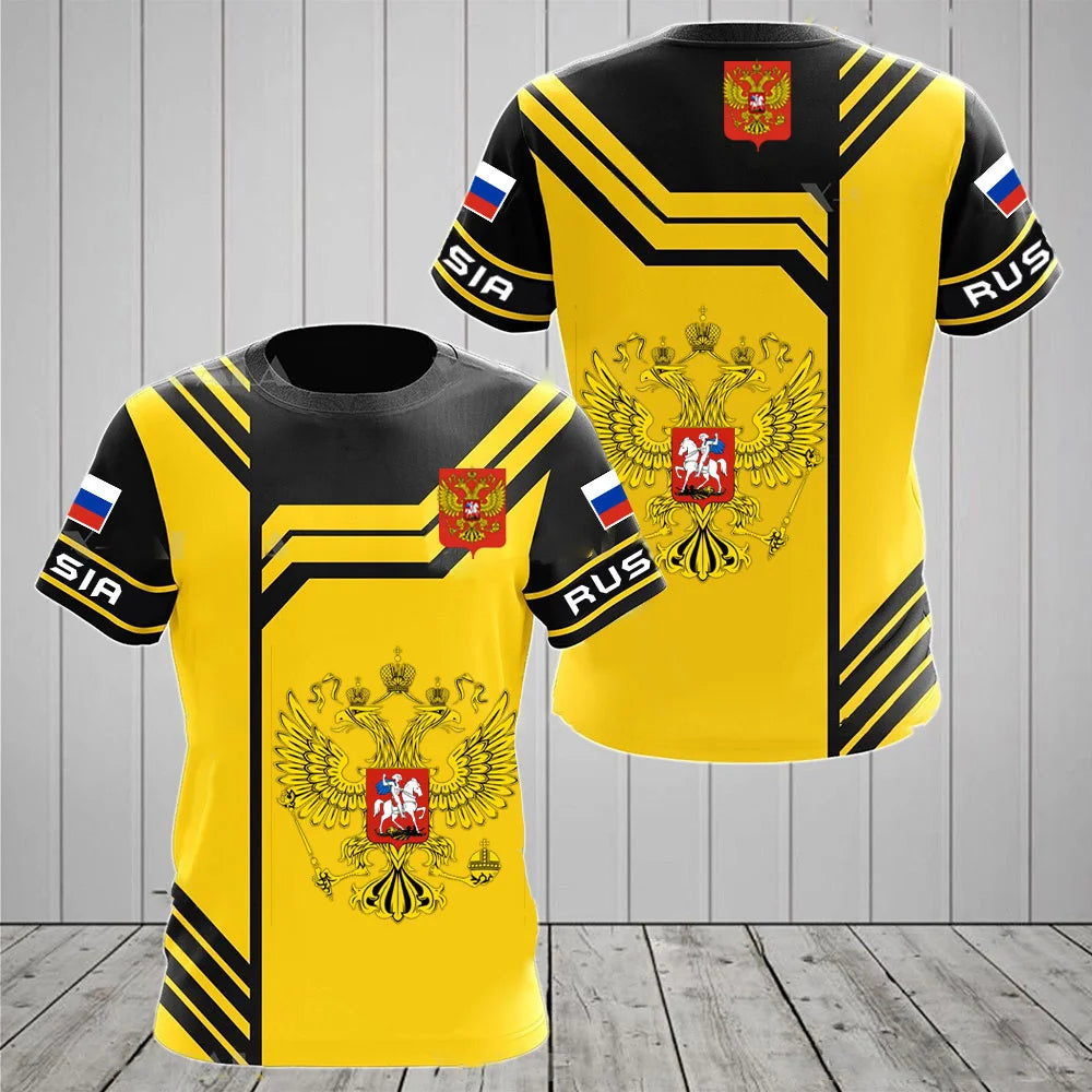 Russia Men's T-shirts Casual Fashion Summer New Russian Flag Short Sleeved Tops Tees Men's Clothing Oversized T-shirt Streetwear