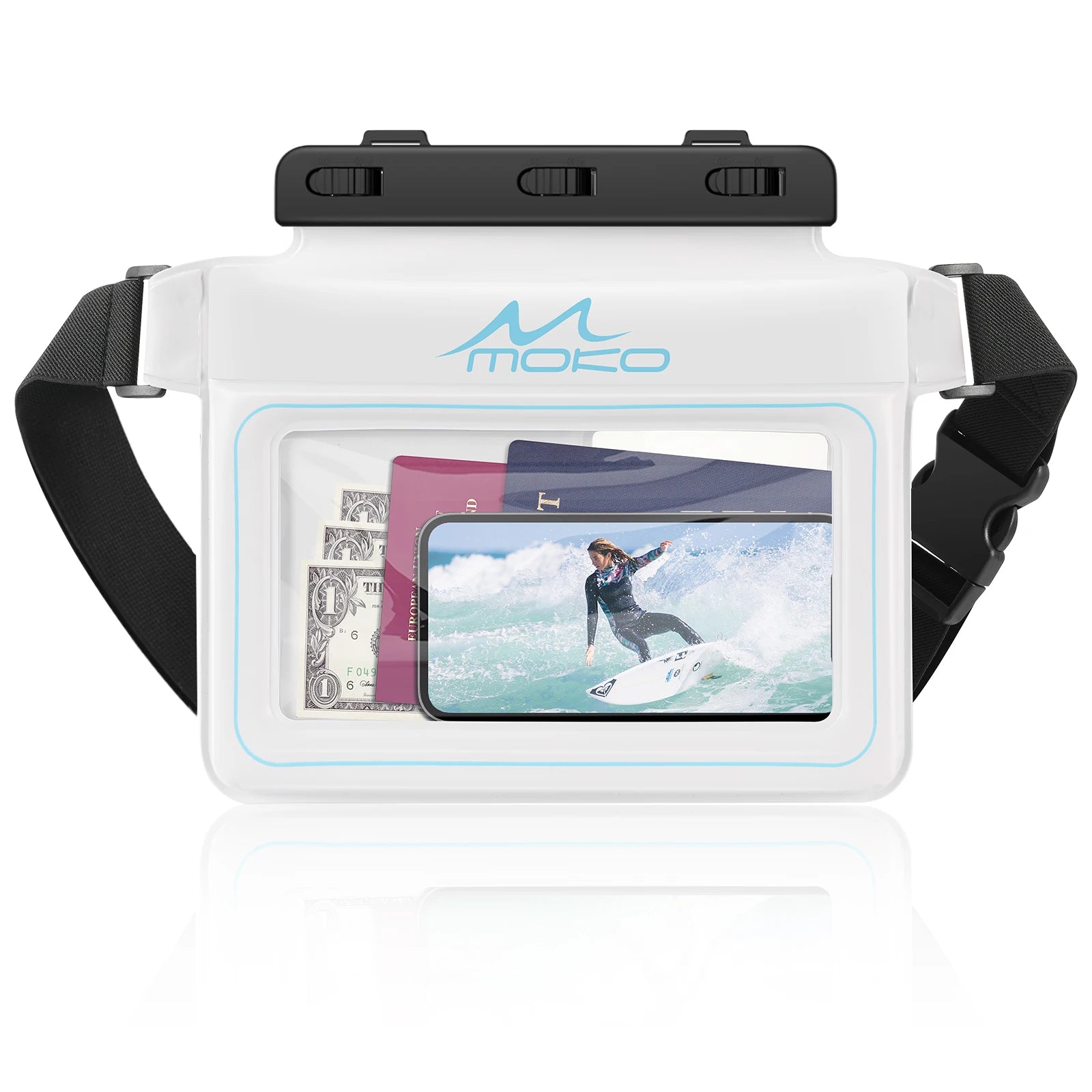 MoKo Waterproof Phone Pouch Fanny Pack Floating Dry Bag Swimming Waist Bag Underwater Ski Drift Diving for iPhone 13/13 Pro Max