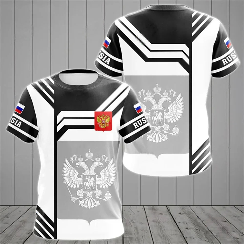 Russia Men's T-shirts Casual Fashion Summer New Russian Flag Short Sleeved Tops Tees Men's Clothing Oversized T-shirt Streetwear